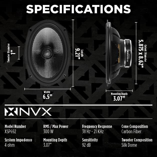 (Pre-Owned) NVX XSP692 6x9 | 2-Way Coaxial Spears | w/ 1" Silk Dome Tweeters (Pair)