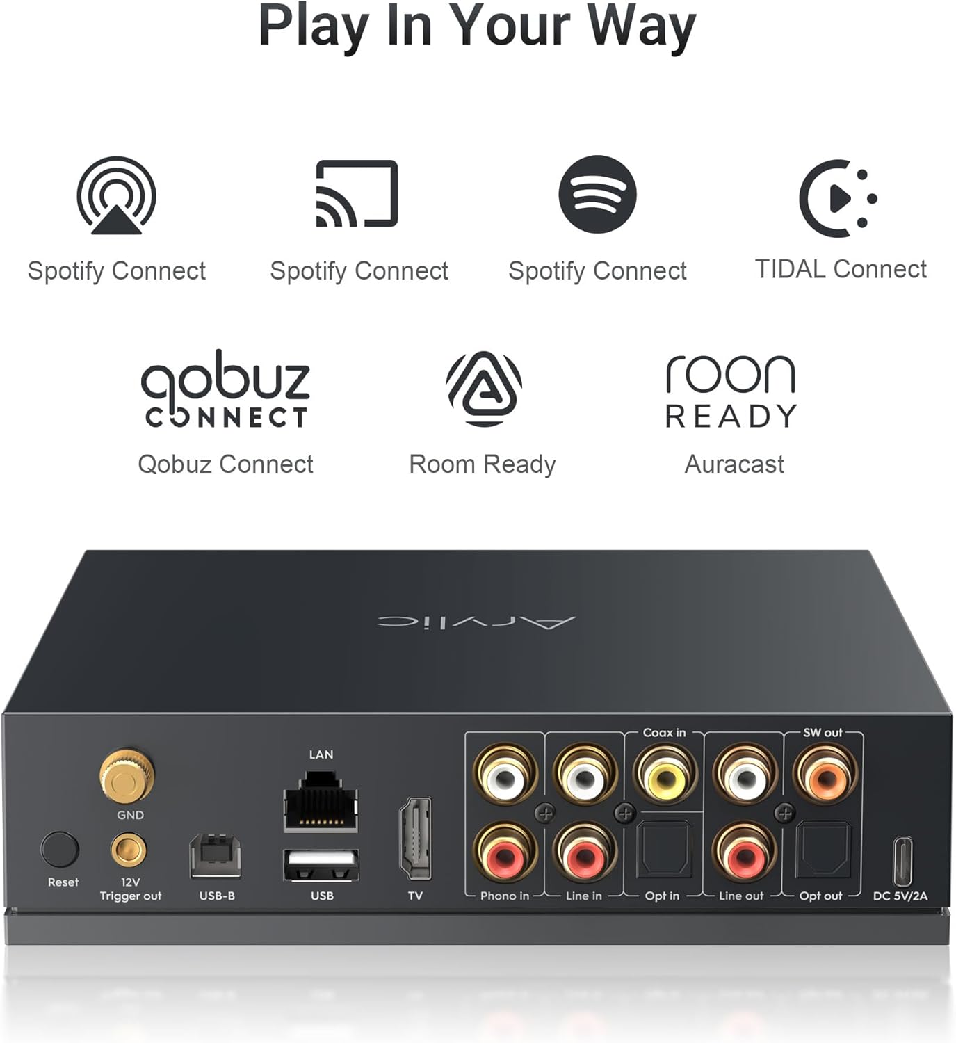 Arylic LP100 Music Streamer, Wireless Bluetooth 5.4 & WiFi Audio Preamp with AirPlay 2, Google Cast