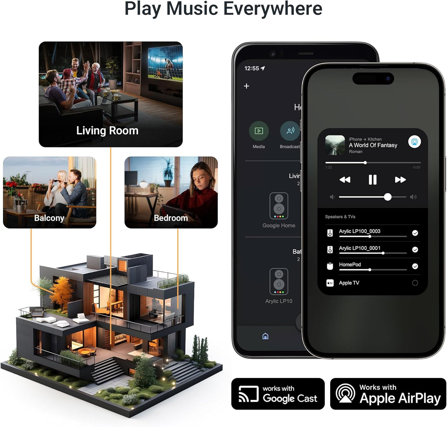 Arylic LP100 Music Streamer, Wireless Bluetooth 5.4 & WiFi Audio Preamp with AirPlay 2, Google Cast