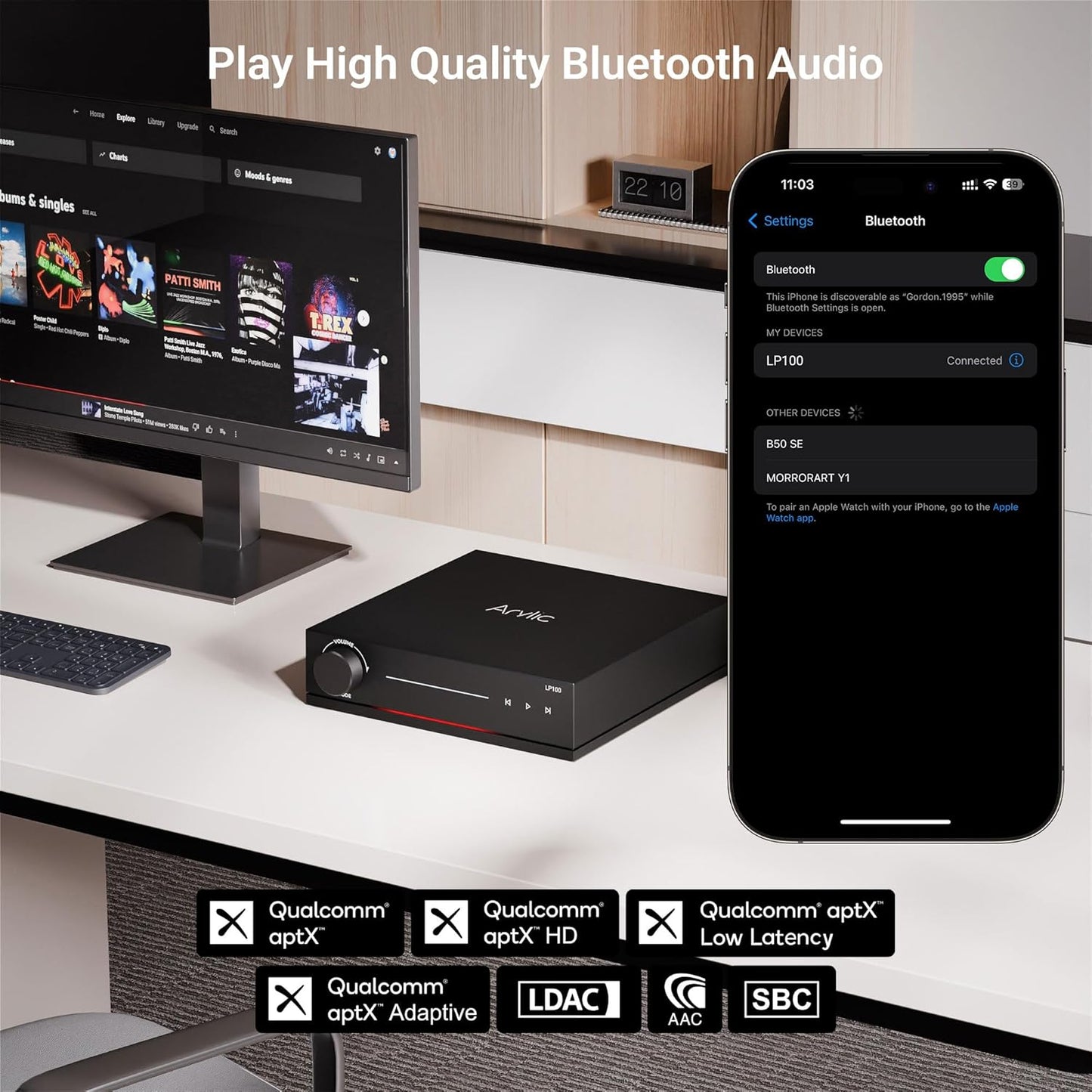 Arylic LP100 Music Streamer, Wireless Bluetooth 5.4 & WiFi Audio Preamp with AirPlay 2, Google Cast
