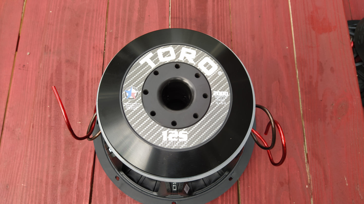 (Pre-Owned) Toro Audio FORCE 12S | 12 Inch 2000 Watts RMS / 4000w MAX - Dual 2 Ohm 3" Voice Coil Car Subwoofer